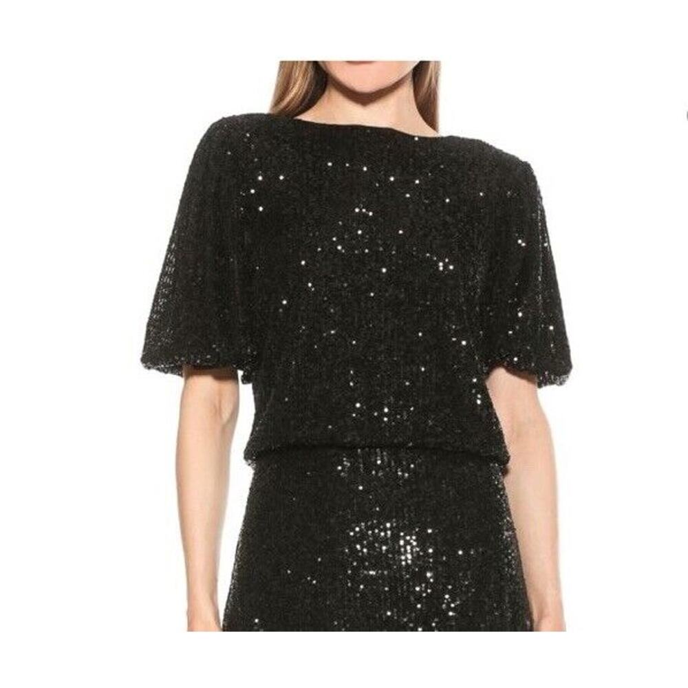 Alexia By Alexia Admor Blake Sequin Top Small Black NWT